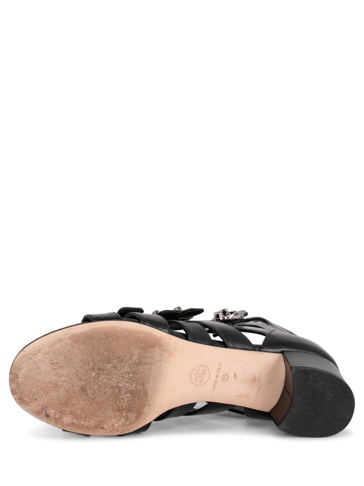 Chanel Leather CC Logo Gladiator Sandals Black