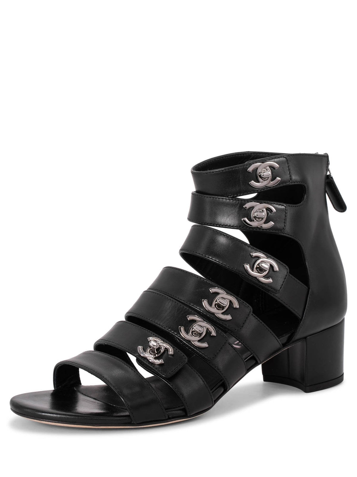 Chanel Leather CC Logo Gladiator Sandals Black