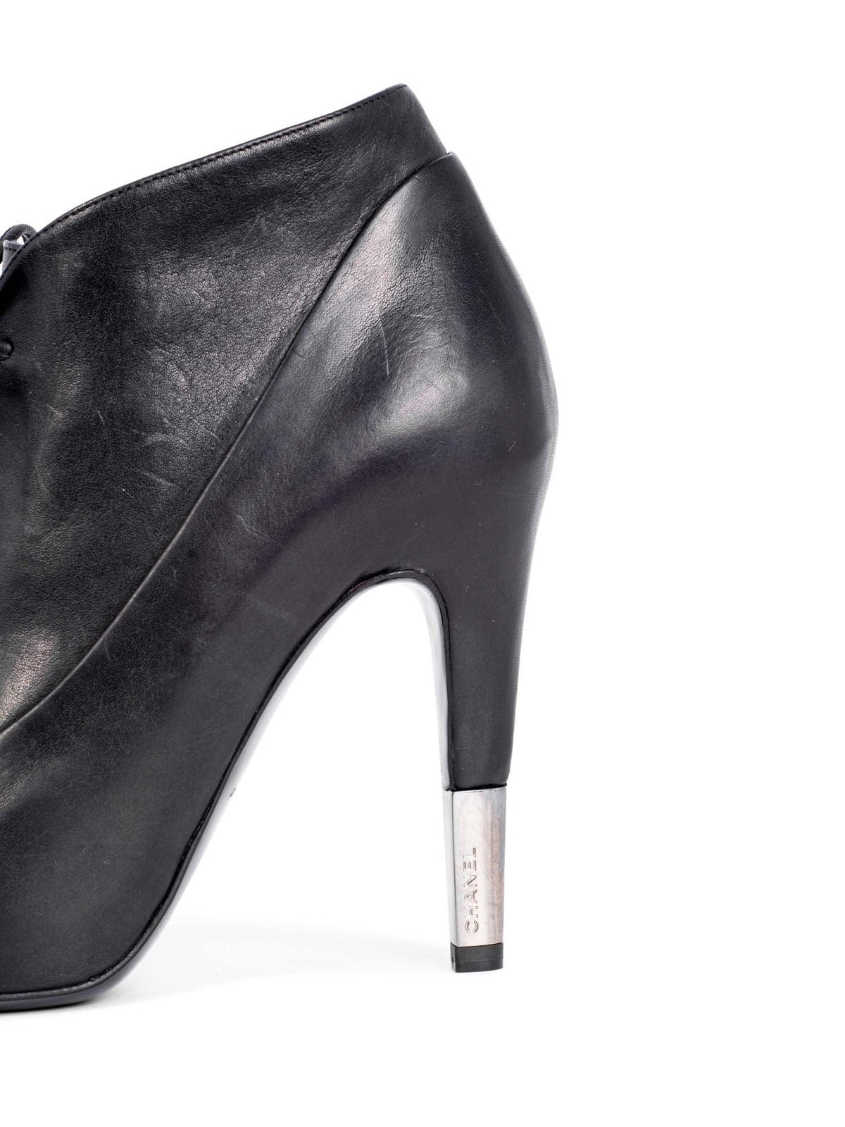 Chanel Leather CC Logo Platform Ankle Booties Black