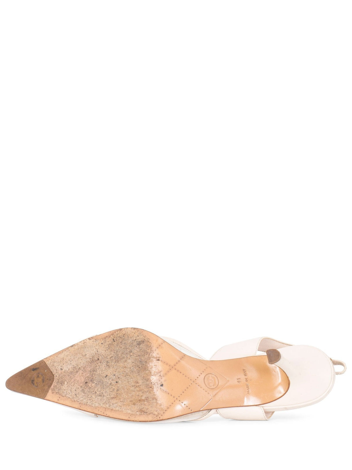 Chanel Leather CC Logo Slingback Heels Ivory