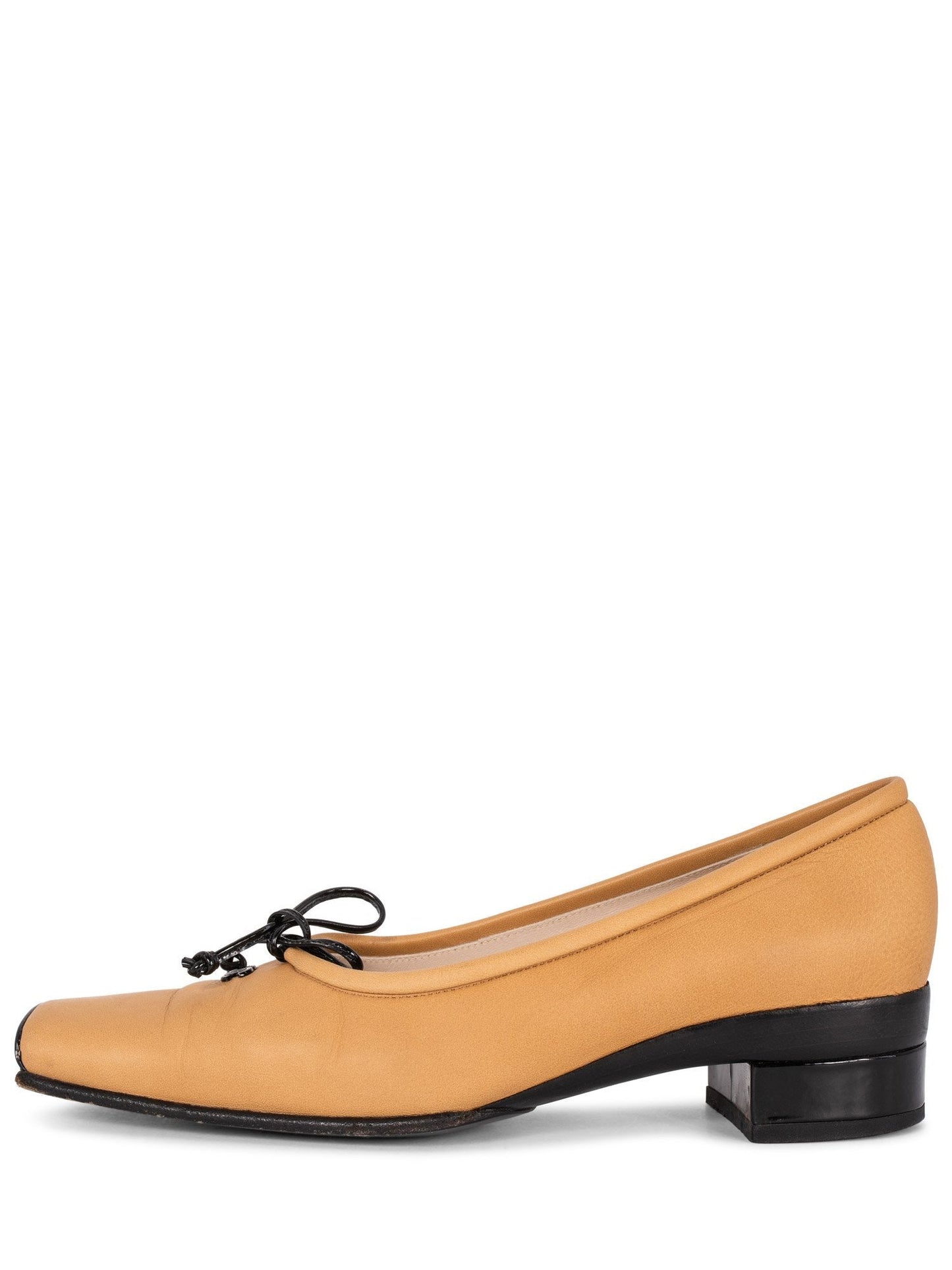 Chanel Leather CC Logo Square Toe Shoes Beige