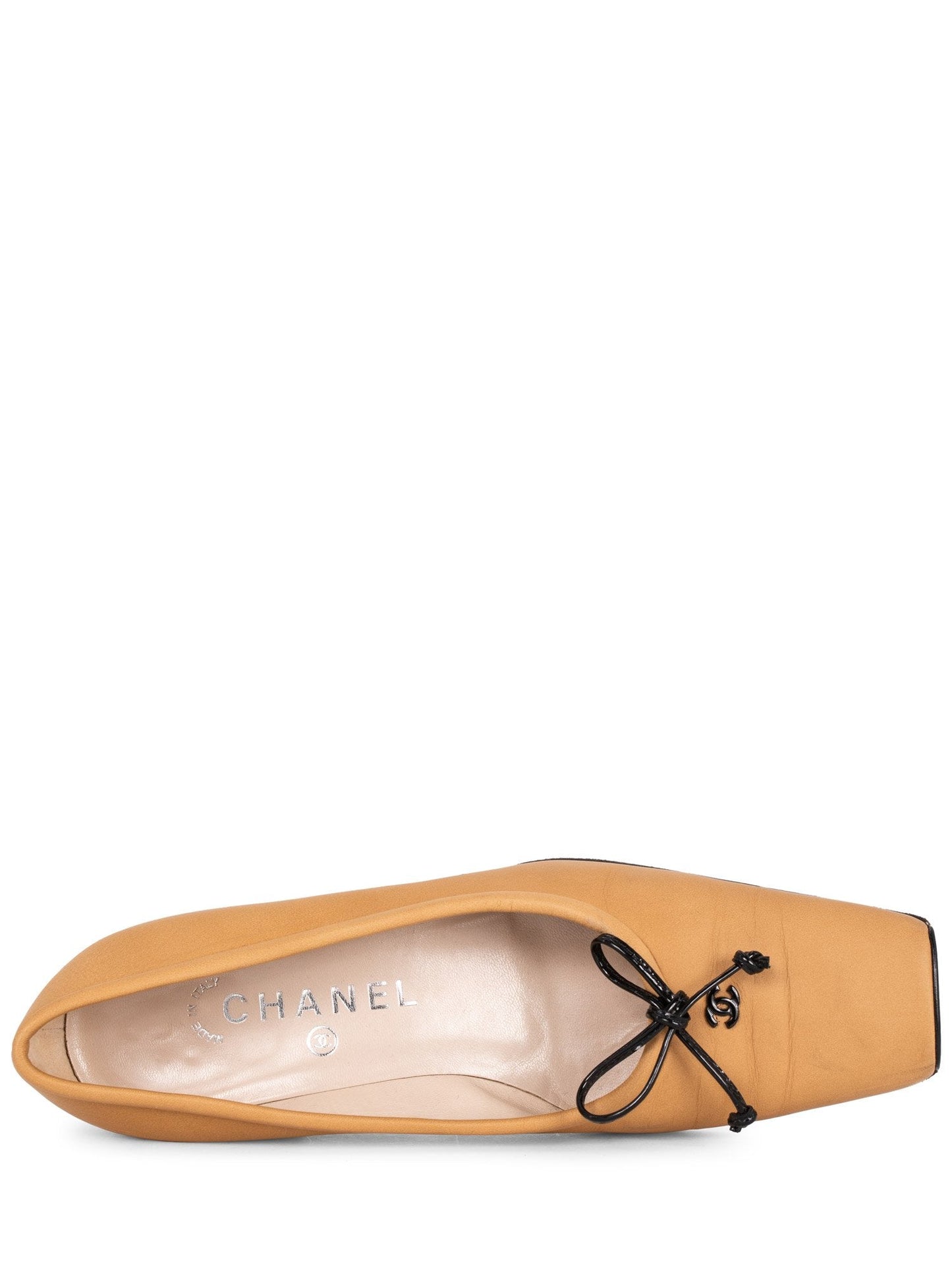 Chanel Leather CC Logo Square Toe Shoes Beige