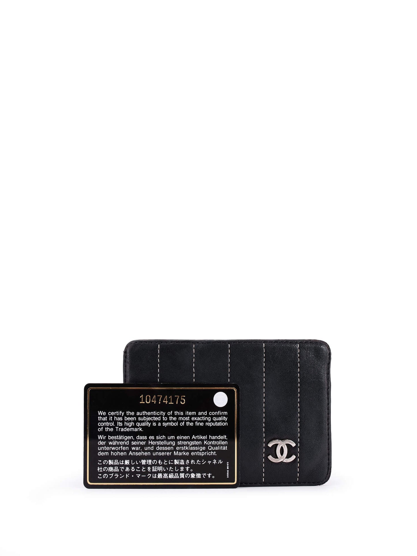 Chanel Leather Quilted CC Logo Card Holder Wallet Black