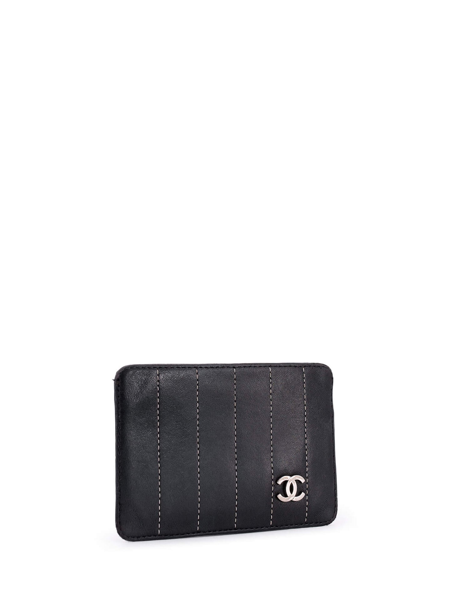 Chanel Leather Quilted CC Logo Card Holder Wallet Black