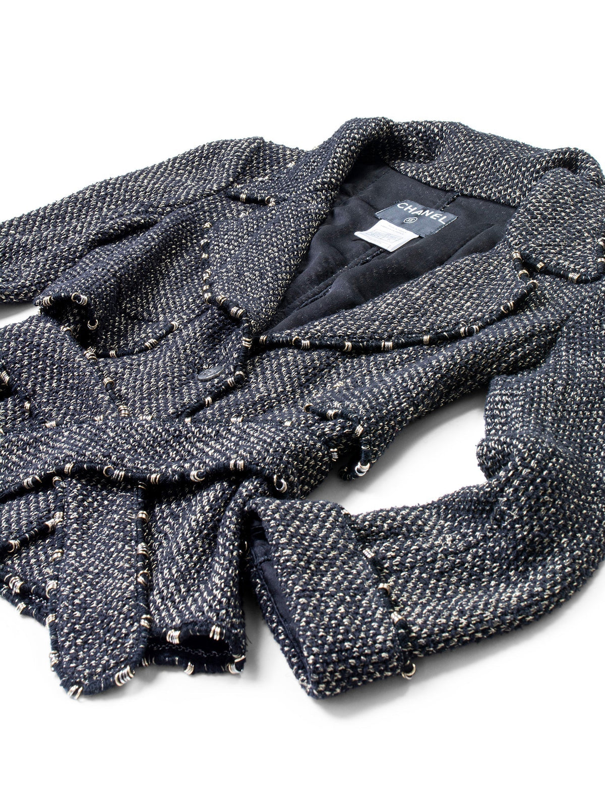 Chanel Lesage Tweed Fringe Fitted Belted Jacket Gold Black
