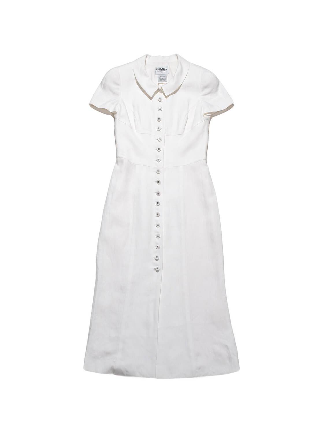 Chanel Linen Button Down Dress White