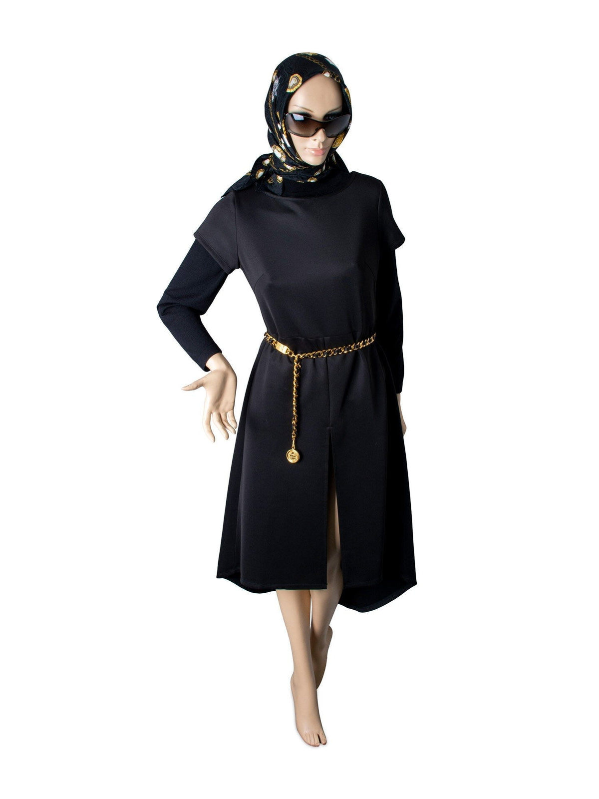 Chanel Medallion K Gold Chain Leather Belt Black