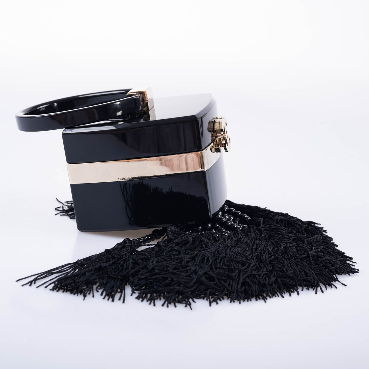 CHANEL Minaudière Trunk Vanity Black Lucite Gold Hardware