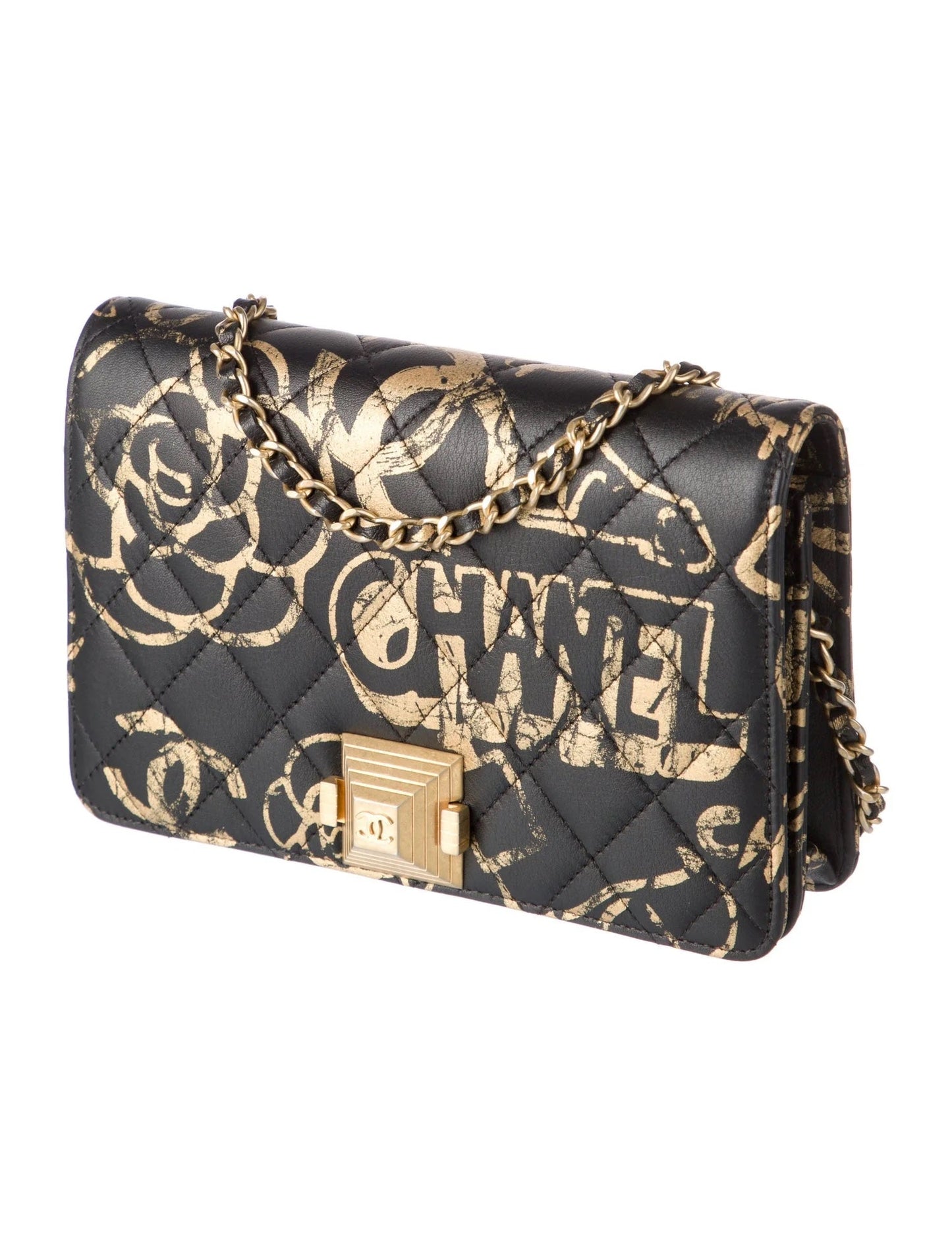 CHANEL QUILTED CALFSKIN GRAFFITI PYRAMID WALLET ON A CHAIN