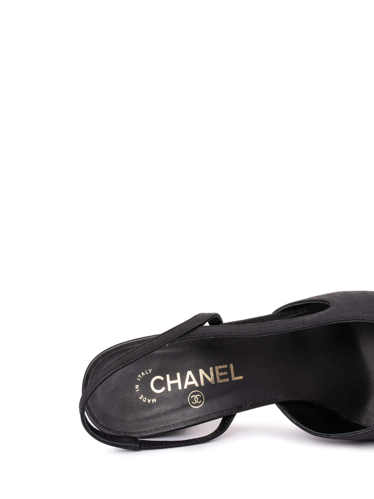 Chanel Patent Leather CC Logo Cap Toe Sling Back Pumps Black