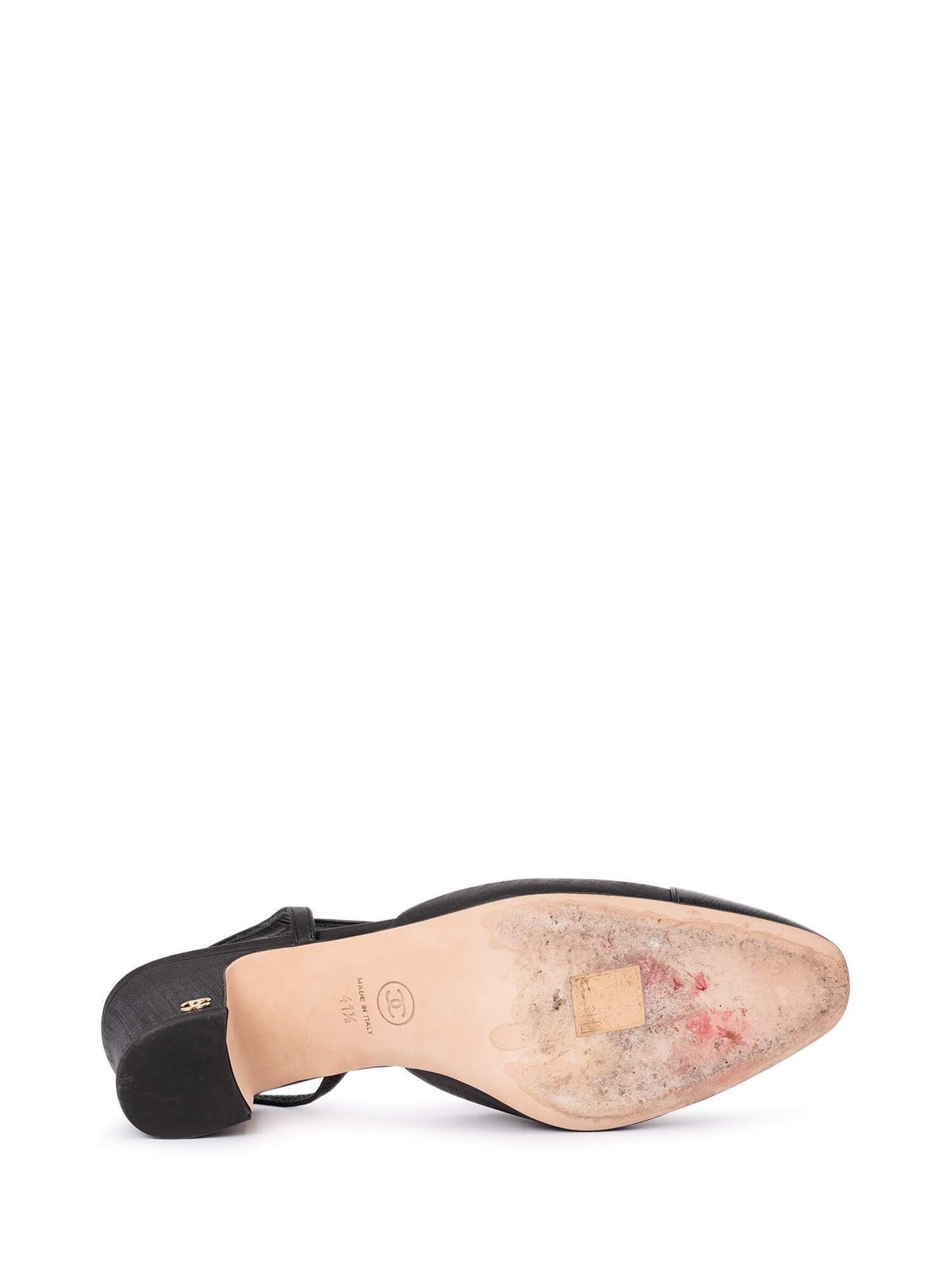 Chanel Patent Leather CC Logo Cap Toe Sling Back Pumps Black