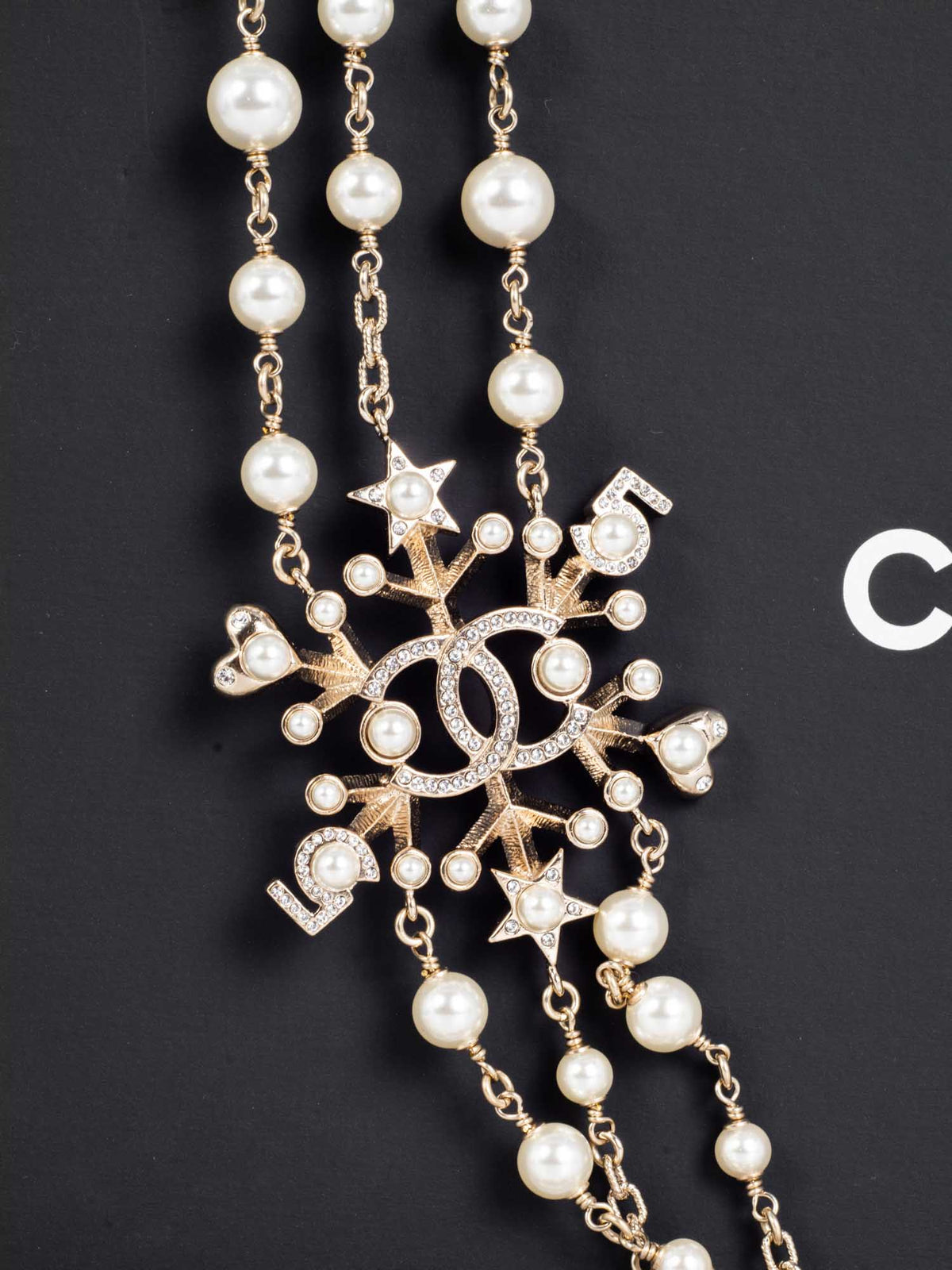 Chanel Pearl Crystal CC Logo Long Necklace Gold