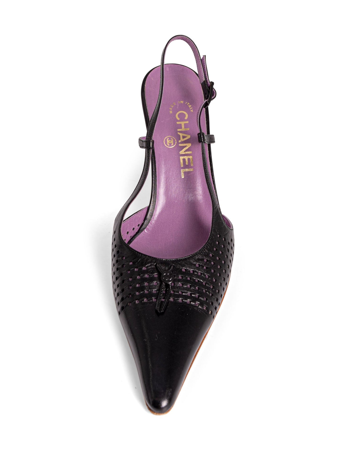 Chanel Perforated Leather CC Logo Sling Back Shoes Black