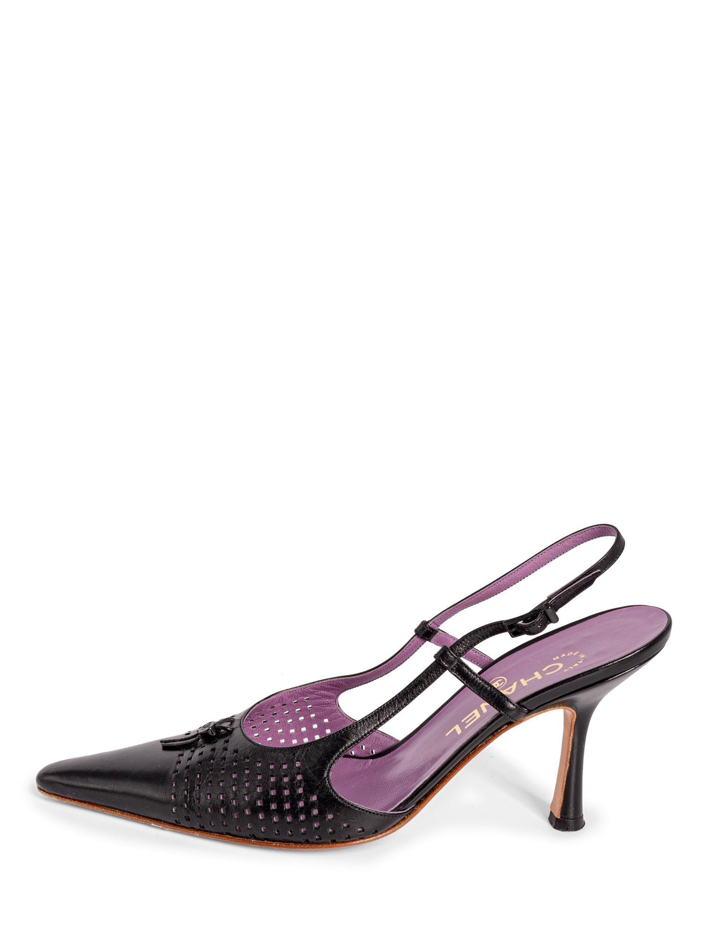 Chanel Perforated Leather CC Logo Sling Back Shoes Black