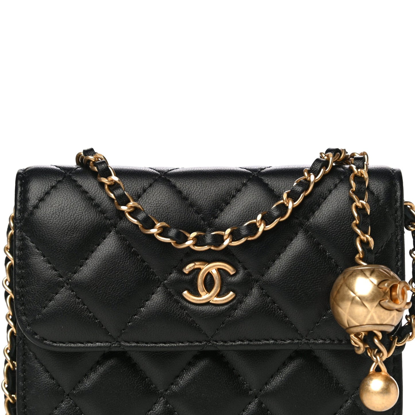 CHANEL QUILTED LAMBSKIN PEARL CRUSH MINI WALLET ON A CHAIN