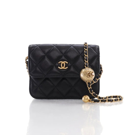 CHANEL QUILTED LAMBSKIN PEARL CRUSH MINI WALLET ON A CHAIN