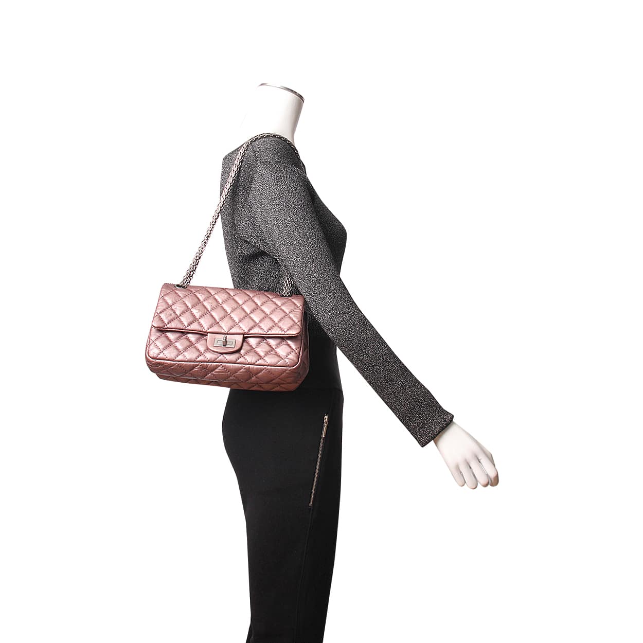 CHANEL Quilted Aged Reissue Double Compartments Shoulder Bag Rose Ash
