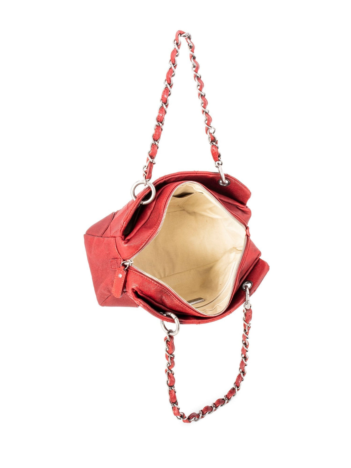 Chanel Quilted Caviar CC Logo Petit Shopper Bag Red