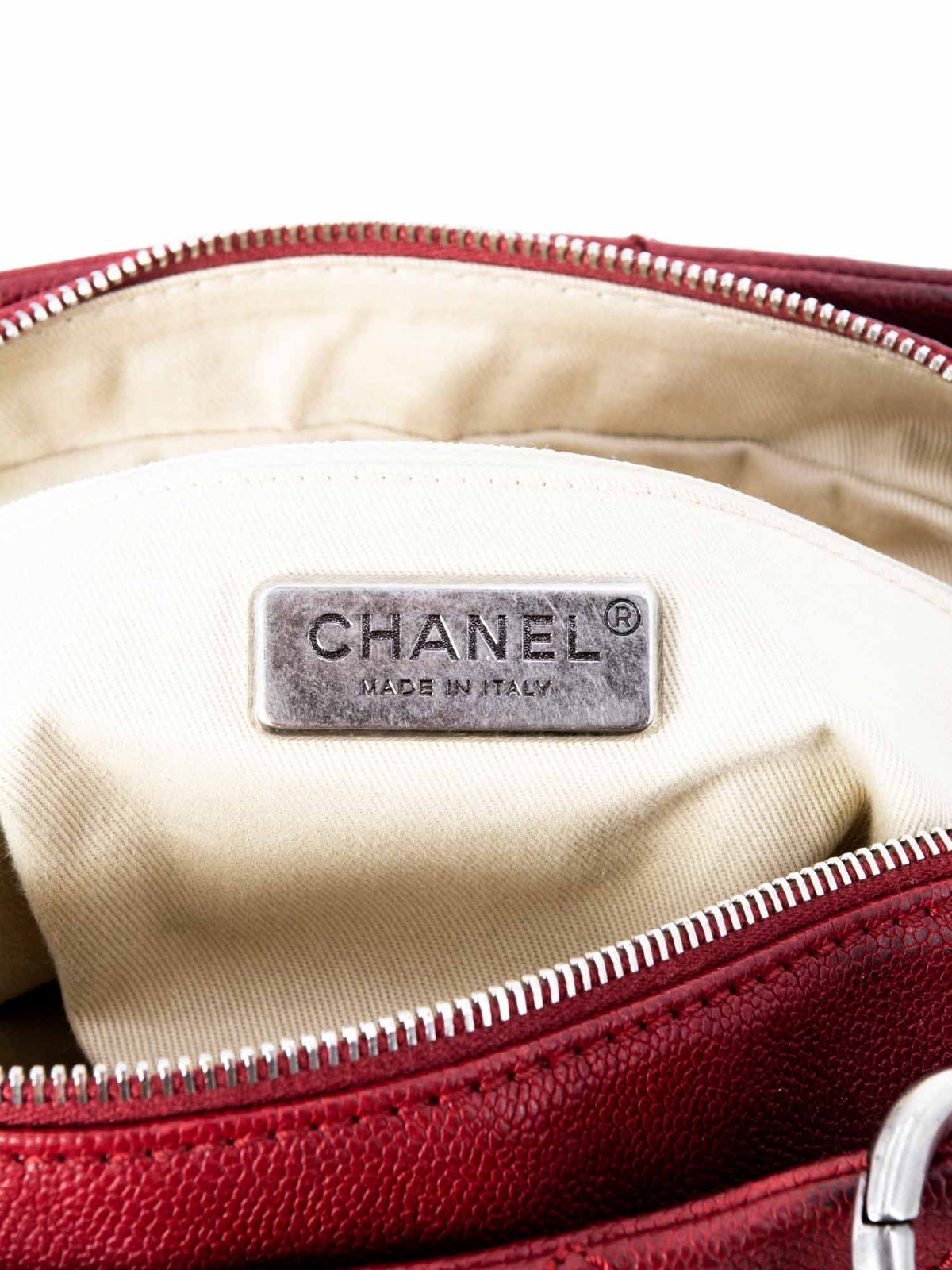 Chanel Quilted Caviar CC Logo Petit Shopper Bag Red