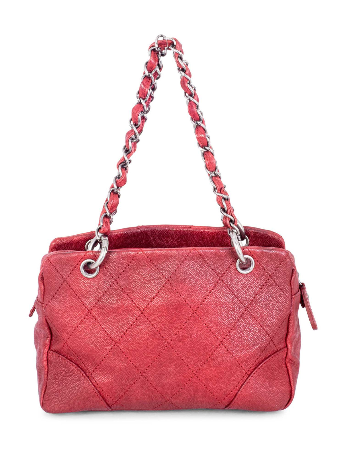 Chanel Quilted Caviar CC Logo Petit Shopper Bag Red