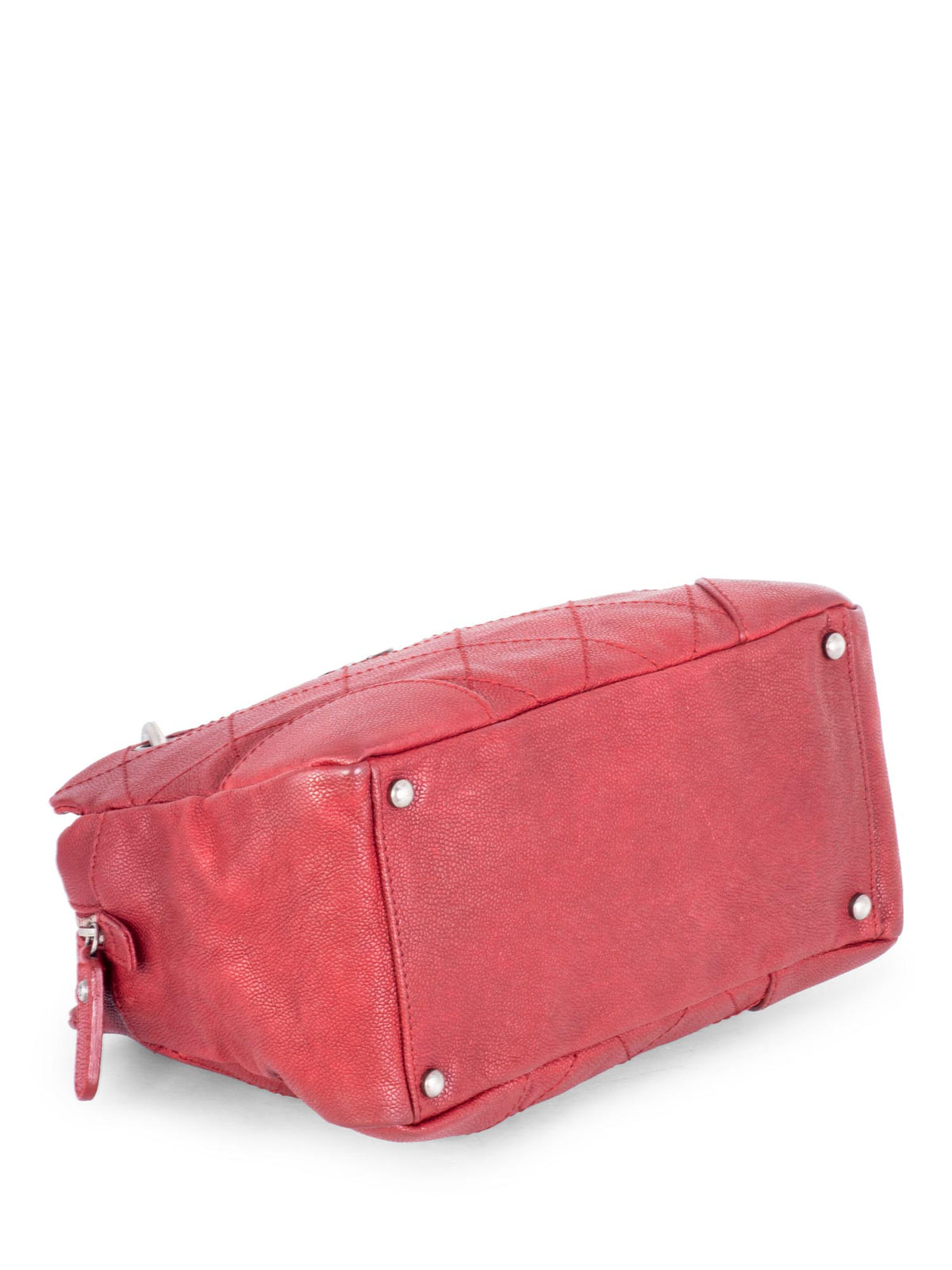 Chanel Quilted Caviar CC Logo Petit Shopper Bag Red
