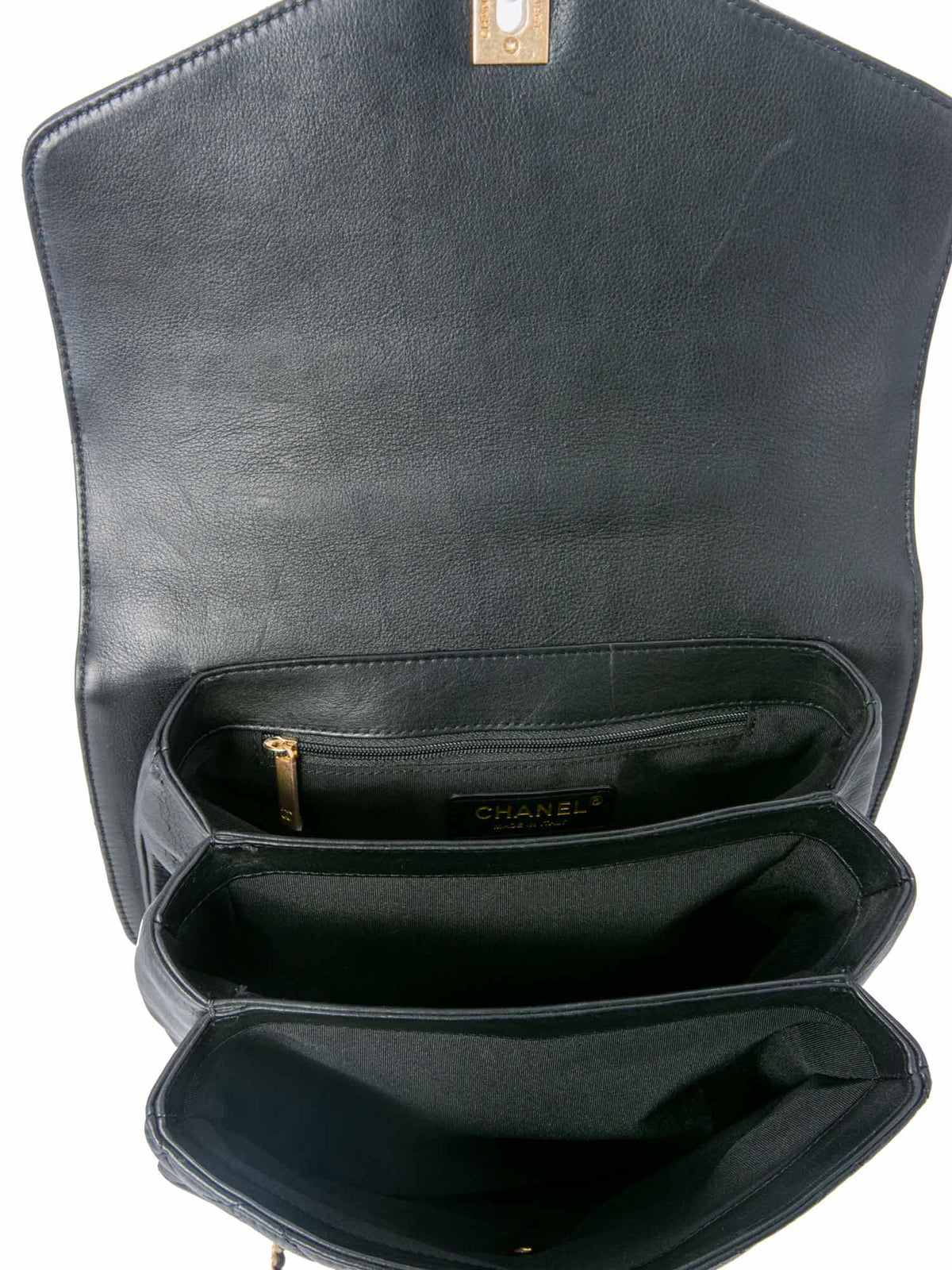 Chanel Quilted Caviar Gold Top Handle Medium Flap Bag Black