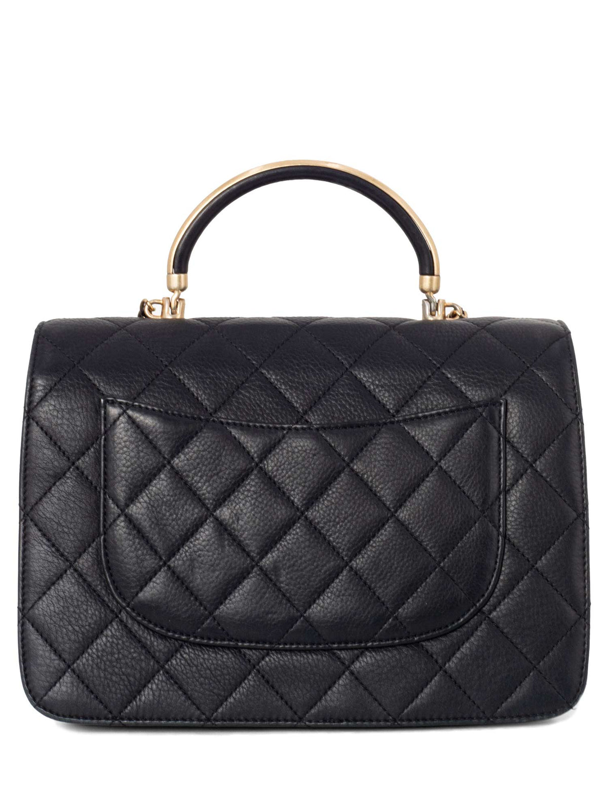 Chanel Quilted Caviar Gold Top Handle Medium Flap Bag Black