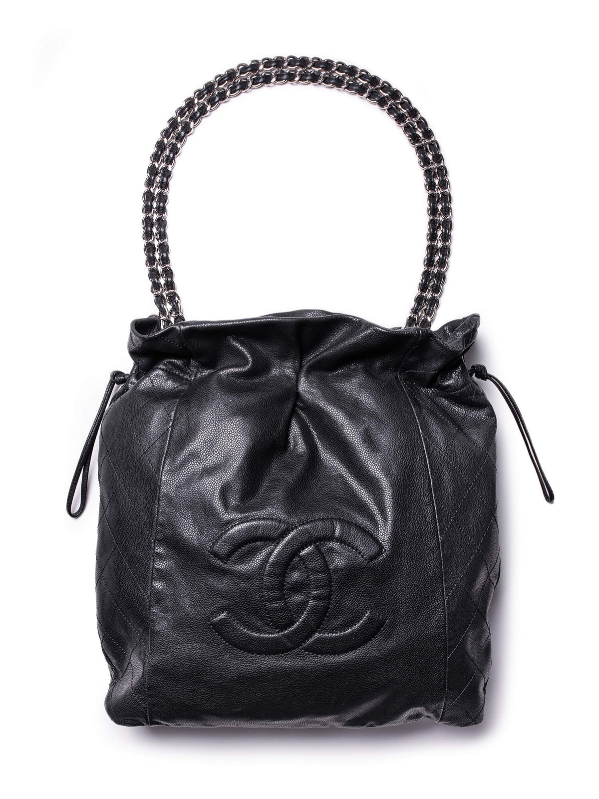 Chanel Quilted Caviar Leather CC Logo Large Bag Black