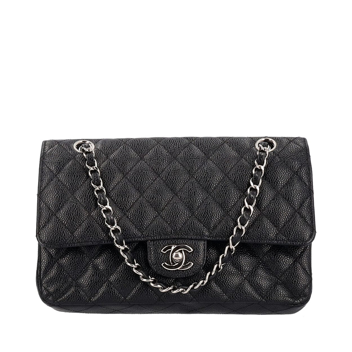 CHANEL Quilted Caviar Medium Double Flap Bag Black