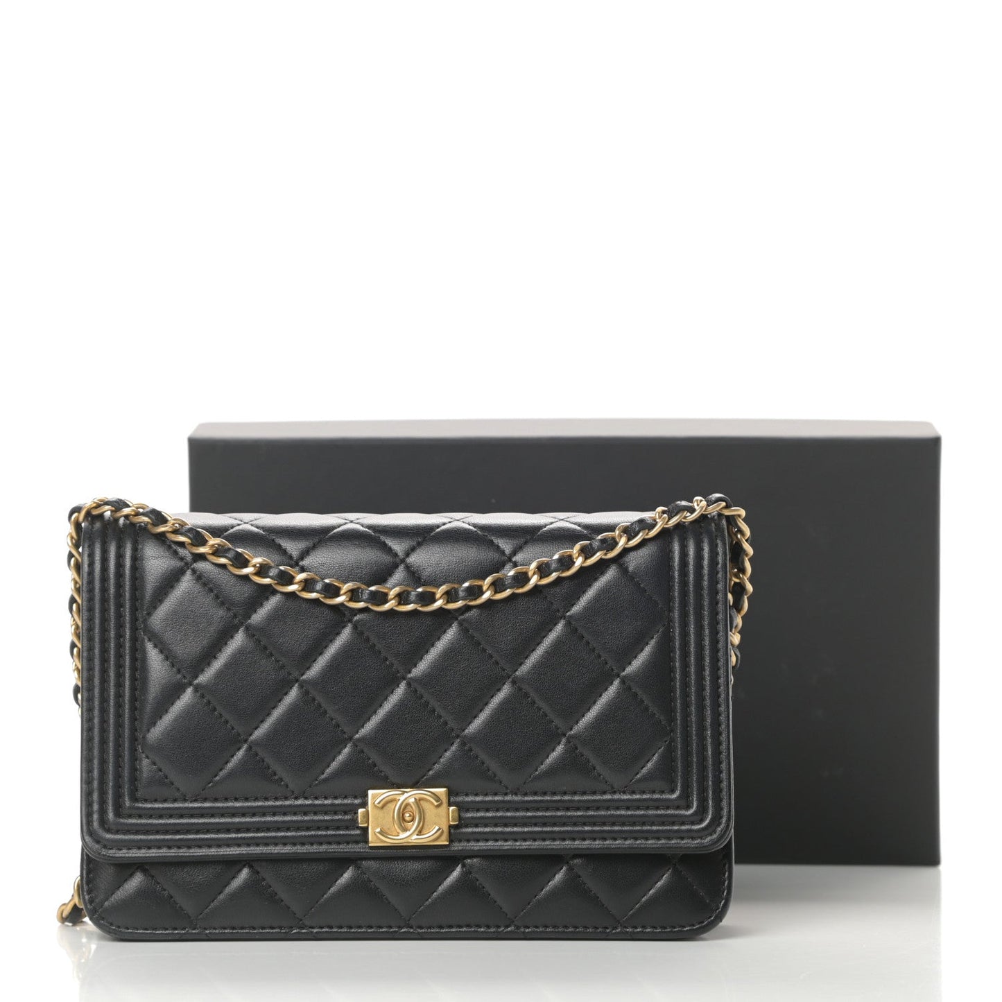 CHANEL QUILTED LAMBSKIN BOY WALLET ON CHAIN