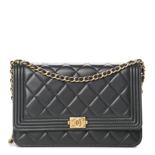 CHANEL QUILTED LAMBSKIN BOY WALLET ON CHAIN