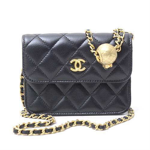 CHANEL QUILTED LAMBSKIN PEARL CRUSH MINI WALLET ON A CHAIN