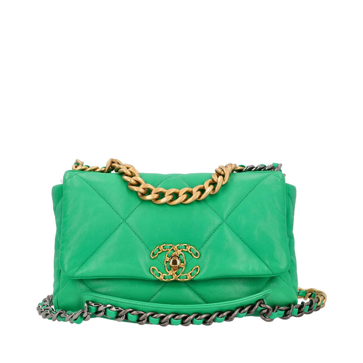 CHANEL Quilted Leather 19 Flap Bag Green