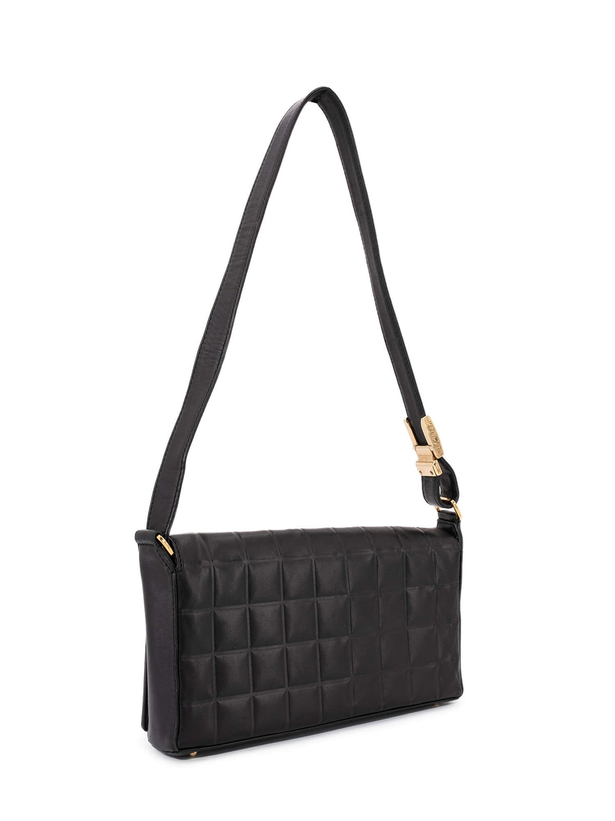 Chanel Quilted Leather CC Logo Chocolate Bar Flap Bag Black
