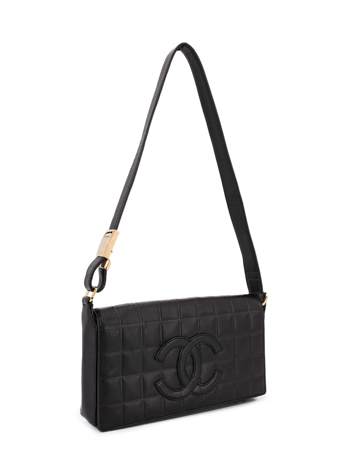 Chanel Quilted Leather CC Logo Chocolate Bar Flap Bag Black