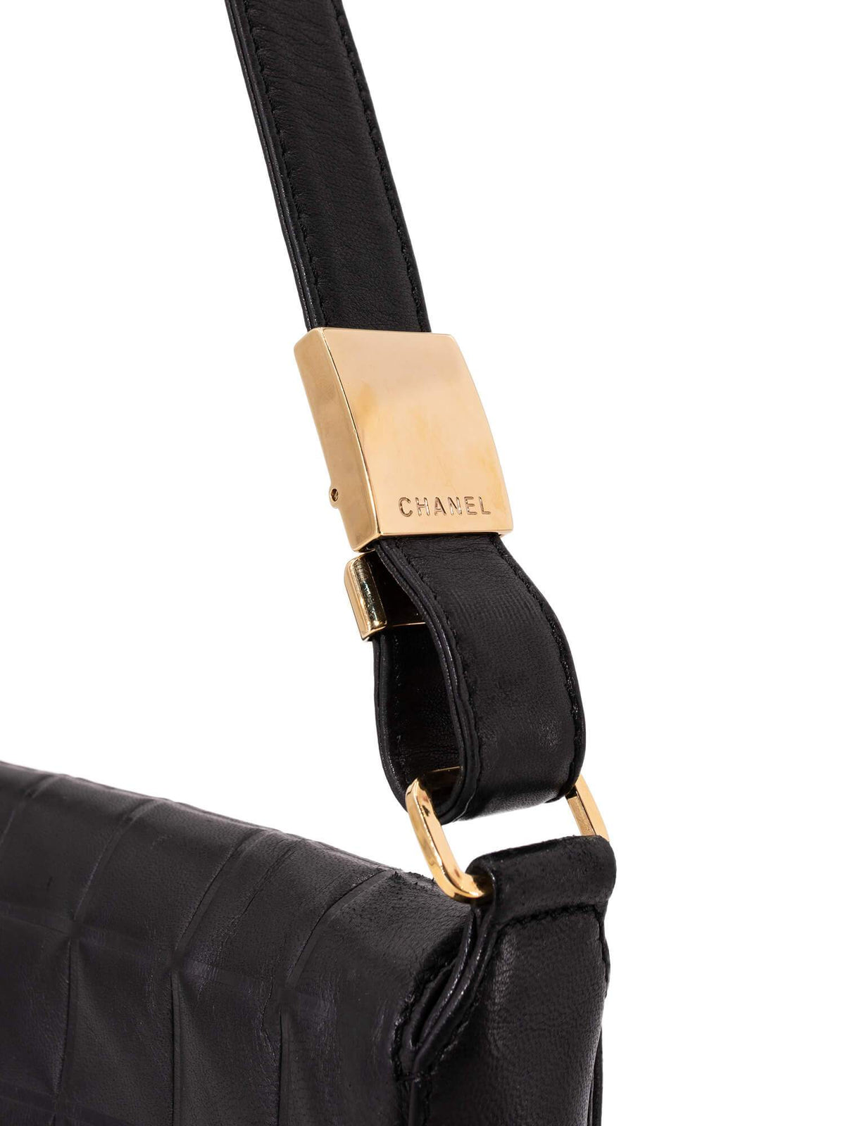 Chanel Quilted Leather CC Logo Chocolate Bar Flap Bag Black