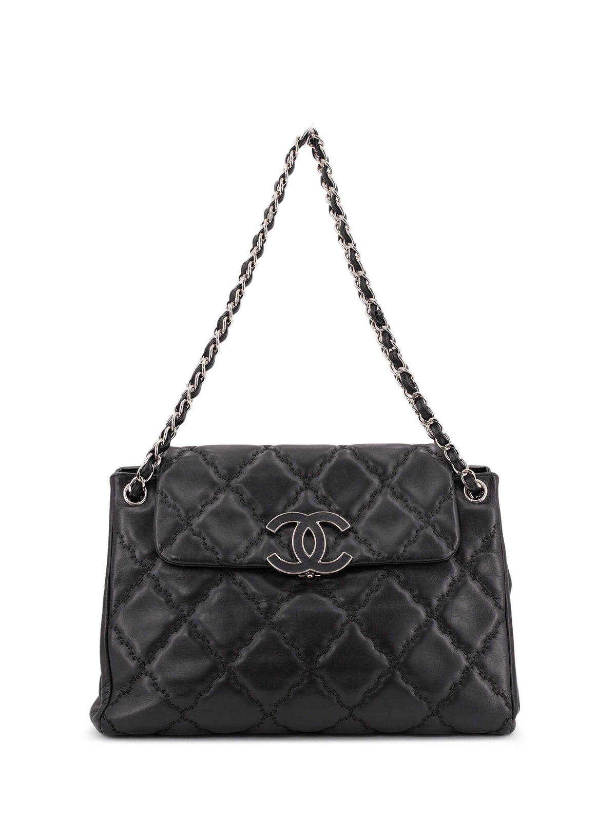Chanel Quilted Leather CC Logo Flap Bag Black