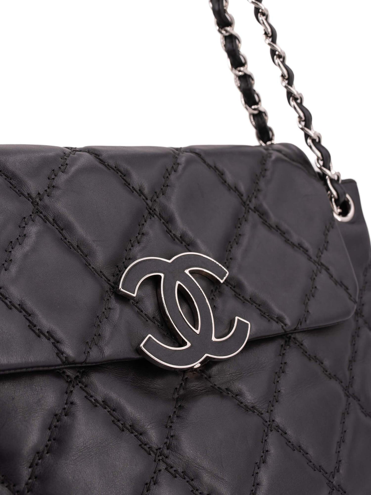 Chanel Quilted Leather CC Logo Flap Bag Black