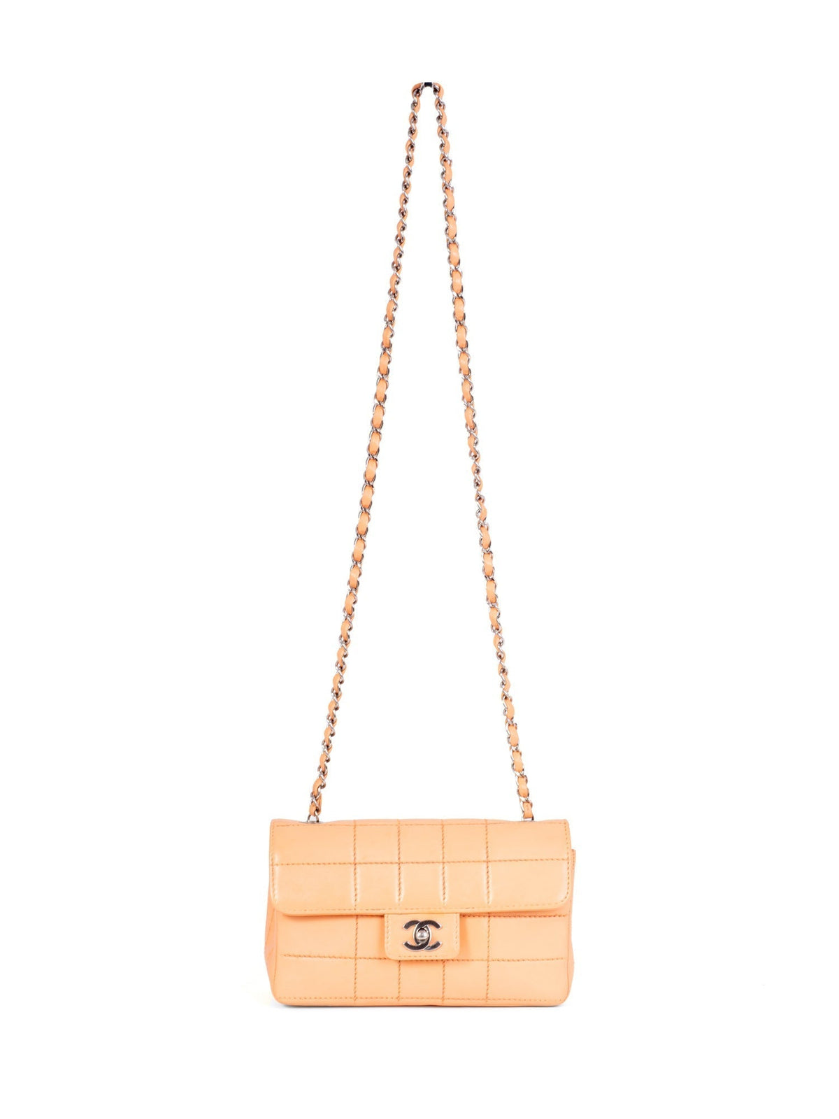 Chanel Quilted Leather CC Logo Flap Messenger Bag Peach