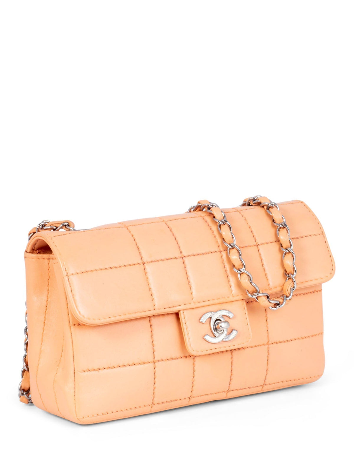 Chanel Quilted Leather CC Logo Flap Messenger Bag Peach