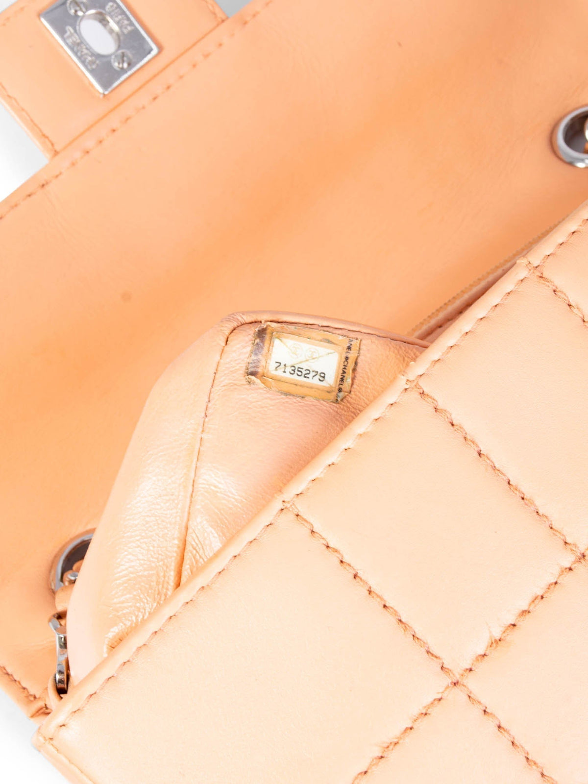 Chanel Quilted Leather CC Logo Flap Messenger Bag Peach