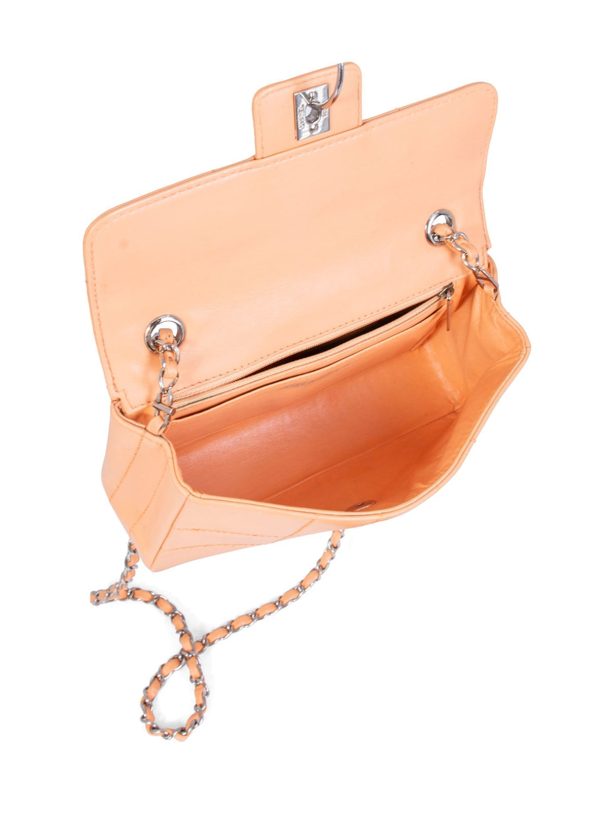 Chanel Quilted Leather CC Logo Flap Messenger Bag Peach
