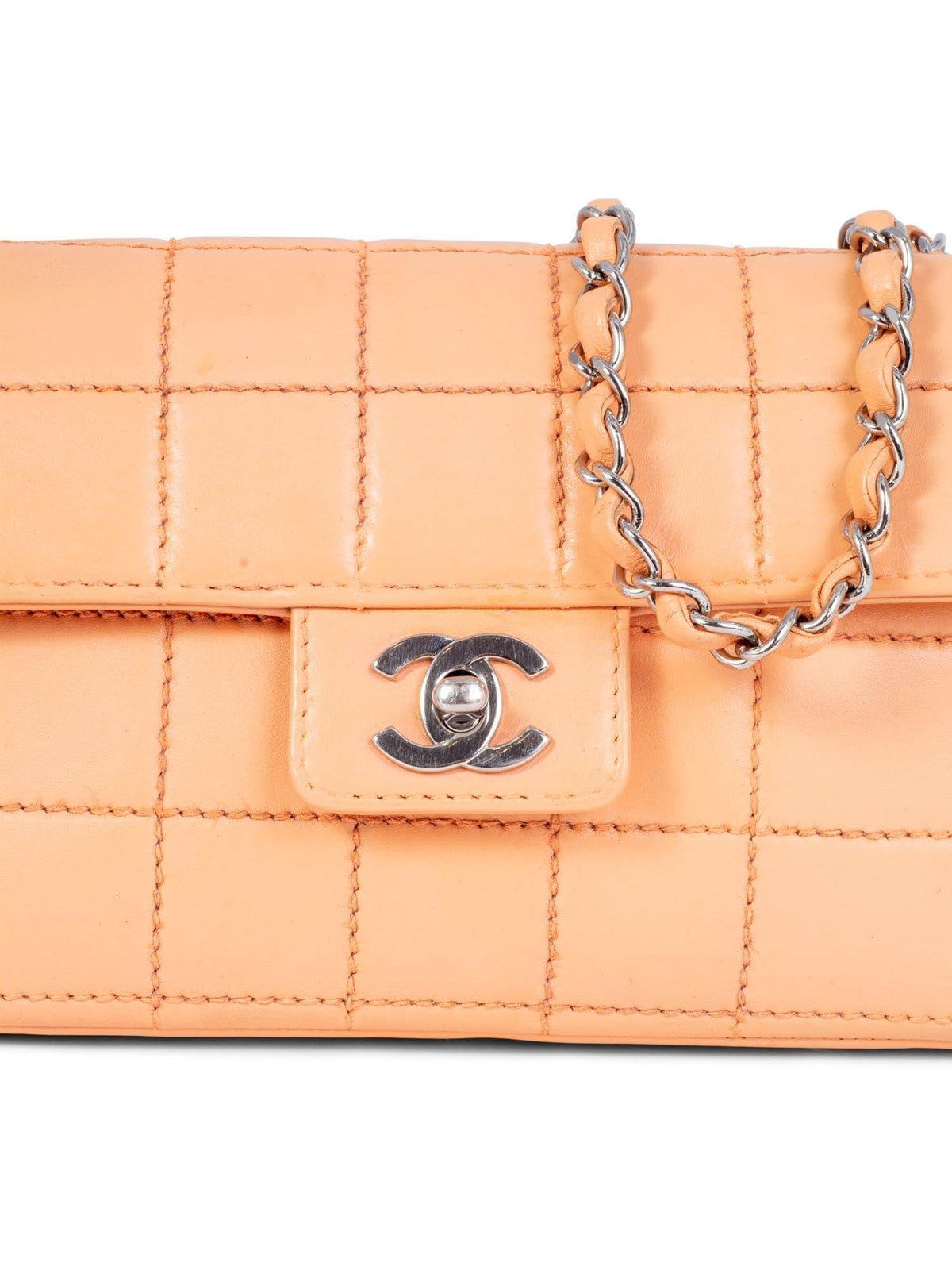 Chanel Quilted Leather CC Logo Flap Messenger Bag Peach