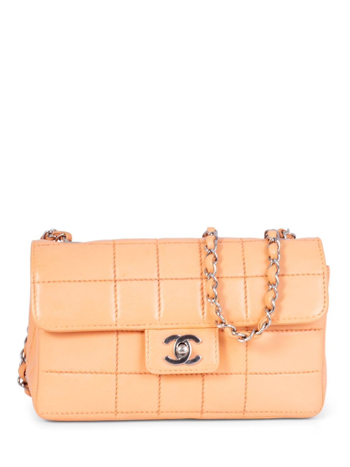 Chanel Quilted Leather CC Logo Flap Messenger Bag Peach