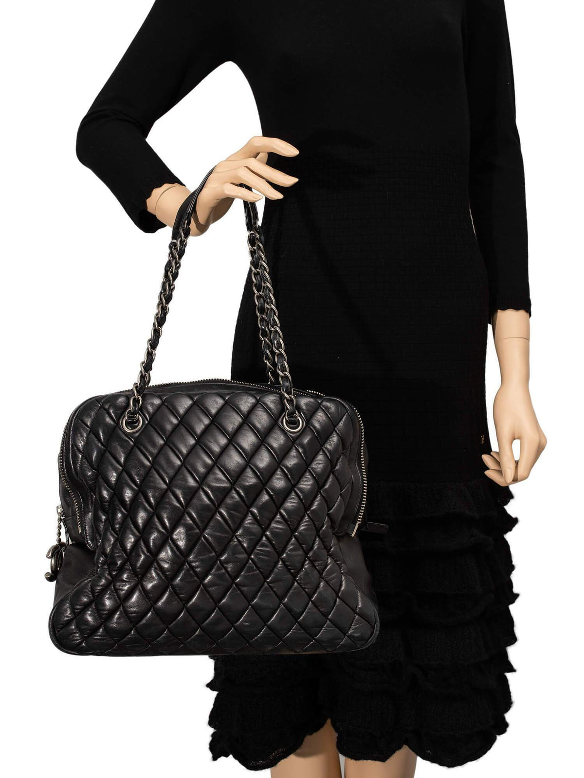 Chanel Quilted Leather CC Logo Large Bag Black