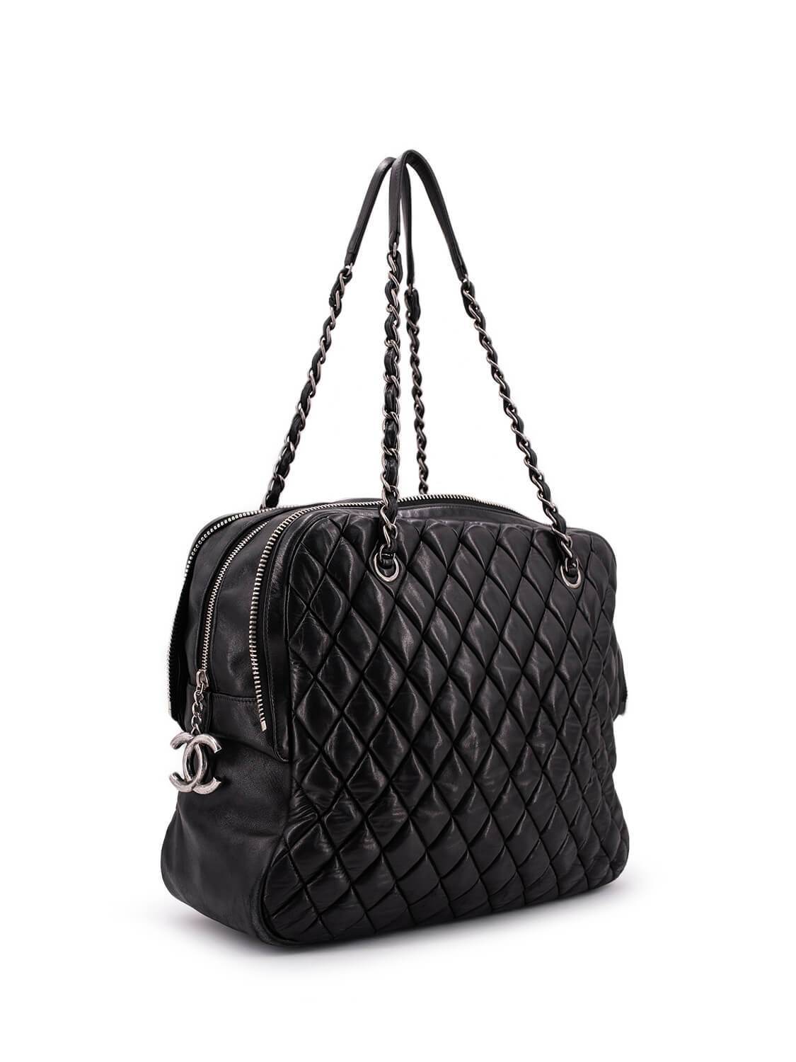 Chanel Quilted Leather CC Logo Large Bag Black