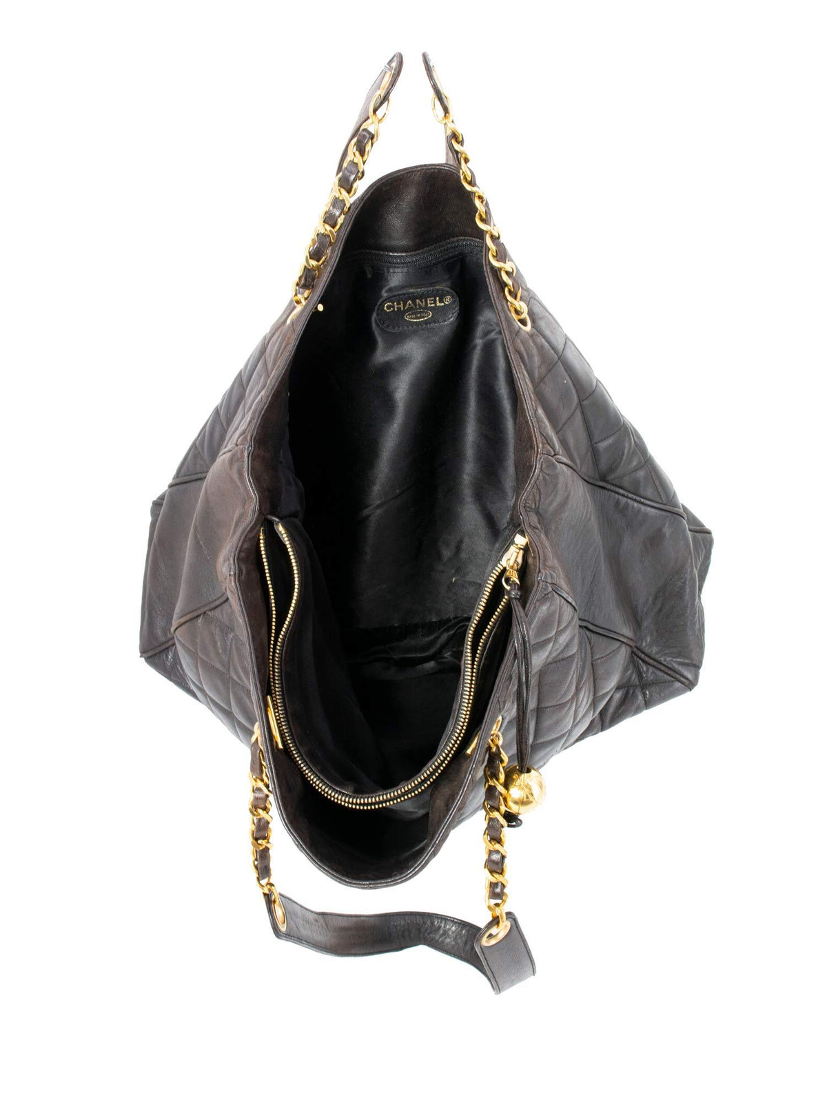 Chanel Quilted Leather CC Logo Medallion Large Shopper Bag Brown