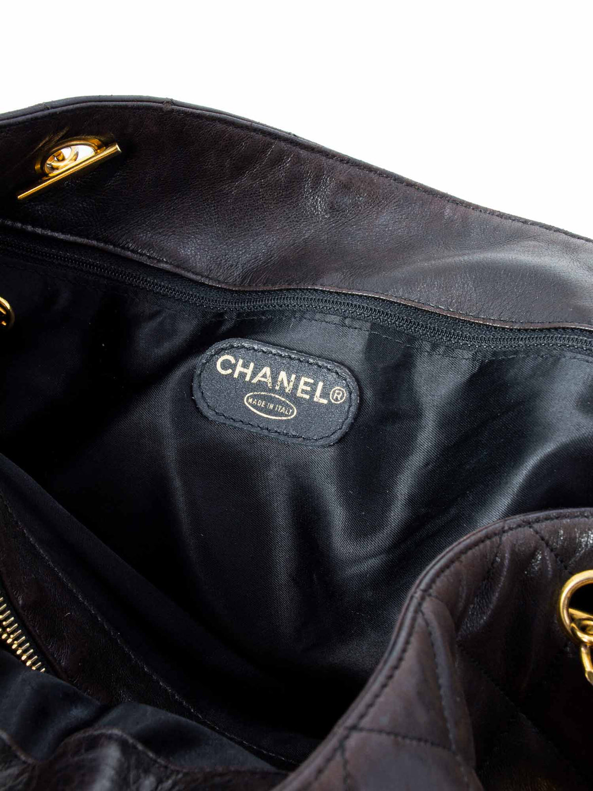 Chanel Quilted Leather CC Logo Medallion Large Shopper Bag Brown