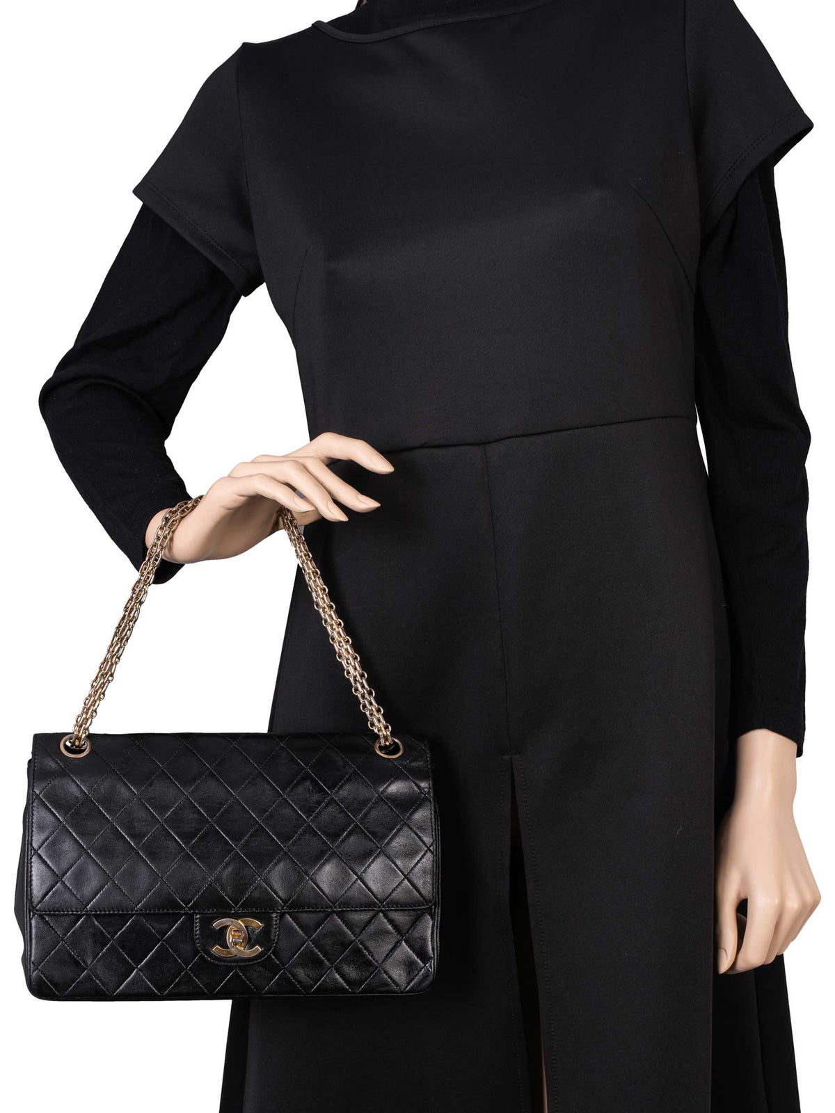 Chanel Quilted Leather CC Logo Medium Double Flap Bag Black