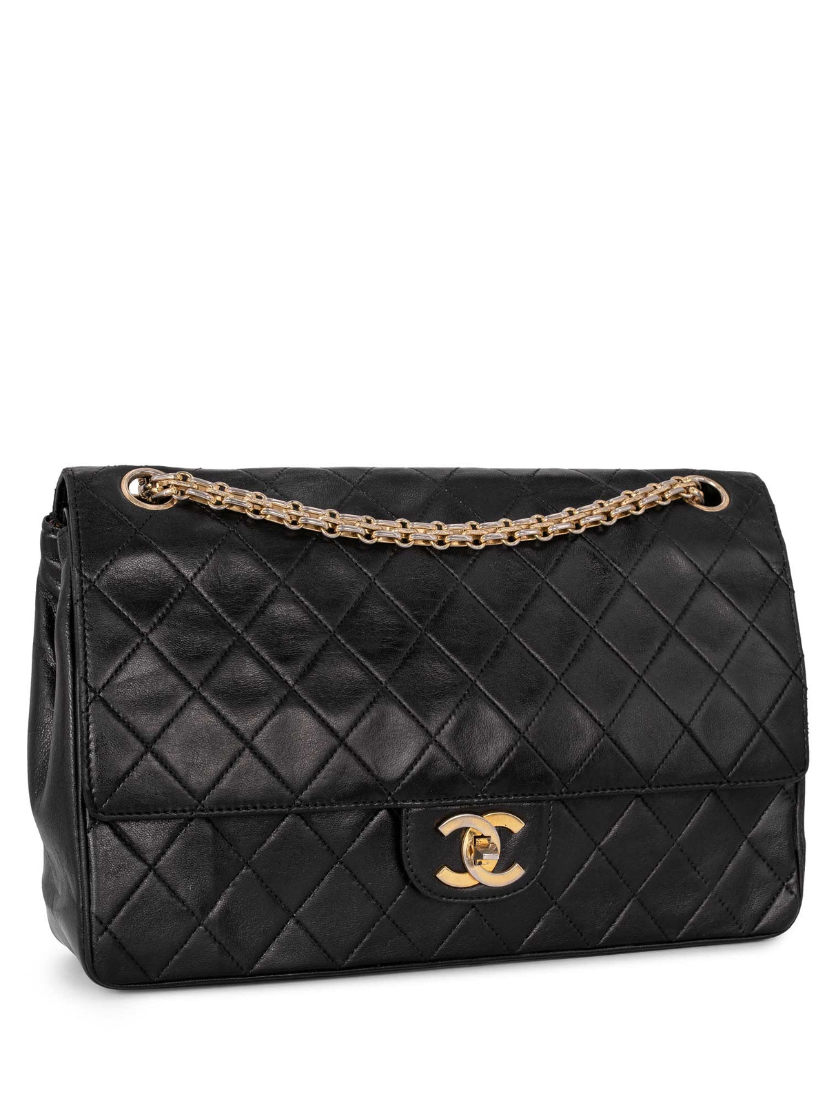 Chanel Quilted Leather CC Logo Medium Double Flap Bag Black